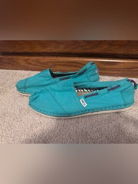 Toms Teal Canvas Slip-On Flats